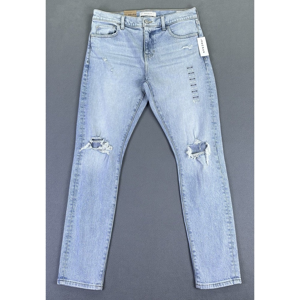 Pacsun Jeans Mens 30x32 Blue Athletic Slim Distressed Rip Light Wash Denim New